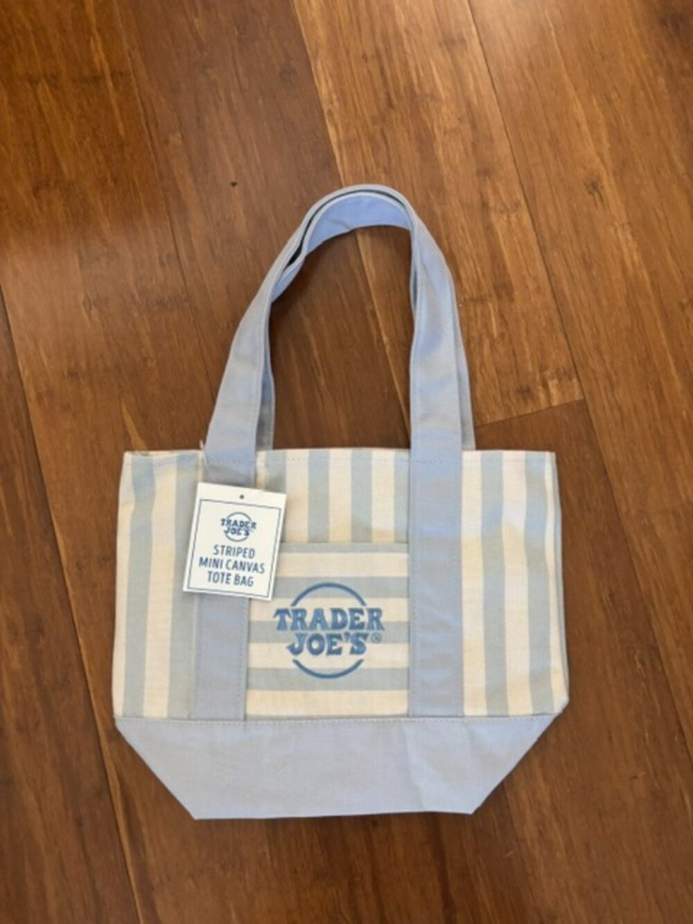 New Edition Summer 2026 Trader Joe’s Mini Tote Bag in Light Blue and Cream